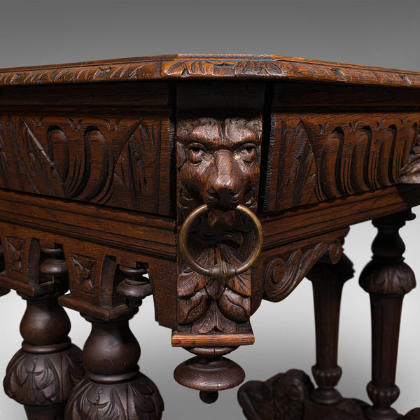 Antique Gothic Side Table, Scottish, Oak, Correspondence Desk, Victorian, C.1880