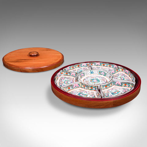 Vintage Party Serving Turntable, Chinese, Ceramic, Dish Set, Lazy Susan, C.1970