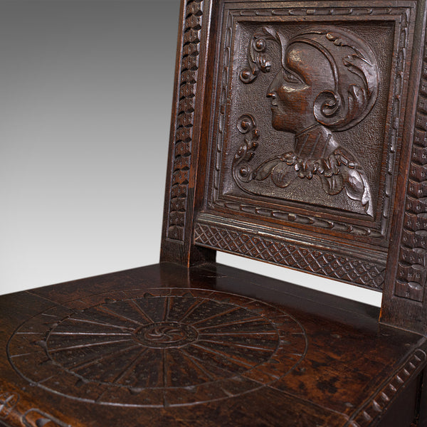 Pair Of Antique Venetian Court Chairs, Italian, Oak, Decorative Seat, Victorian