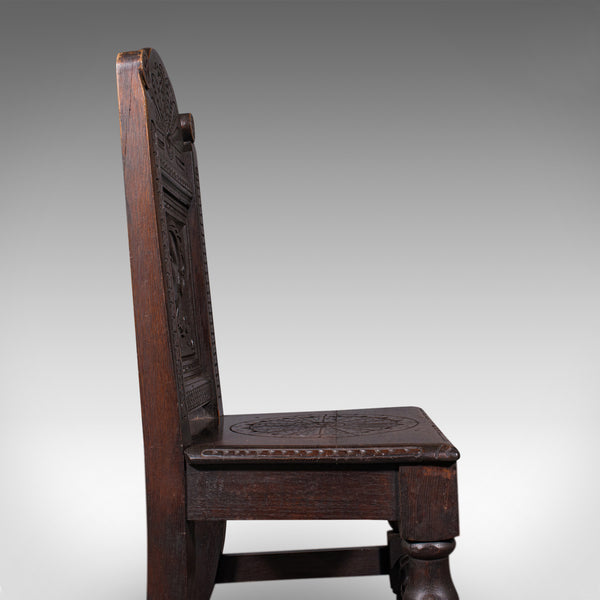 Pair Of Antique Venetian Court Chairs, Italian, Oak, Decorative Seat, Victorian