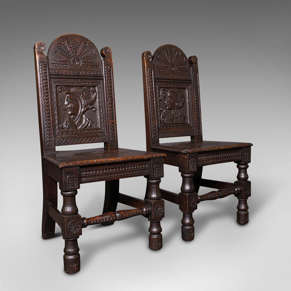 Pair Of Antique Venetian Court Chairs, Italian, Oak, Decorative Seat, Victorian