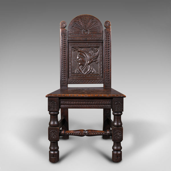 Pair Of Antique Venetian Court Chairs, Italian, Oak, Decorative Seat, Victorian