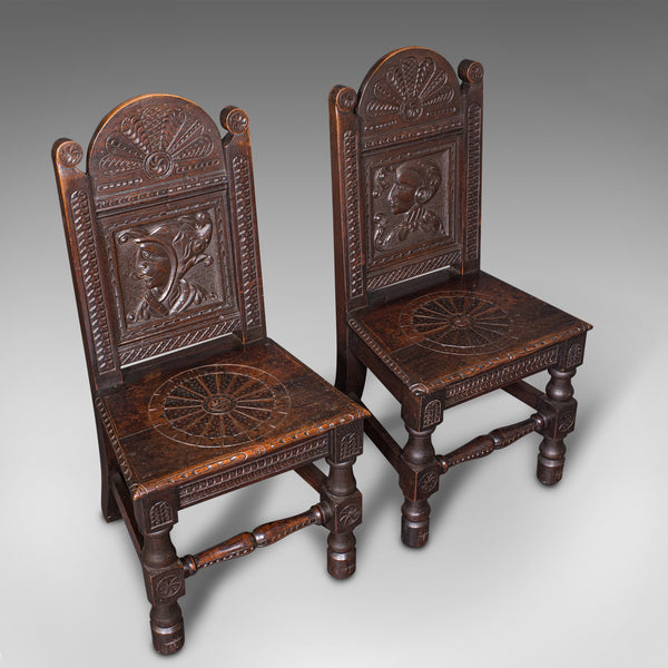 Pair Of Antique Venetian Court Chairs, Italian, Oak, Decorative Seat, Victorian