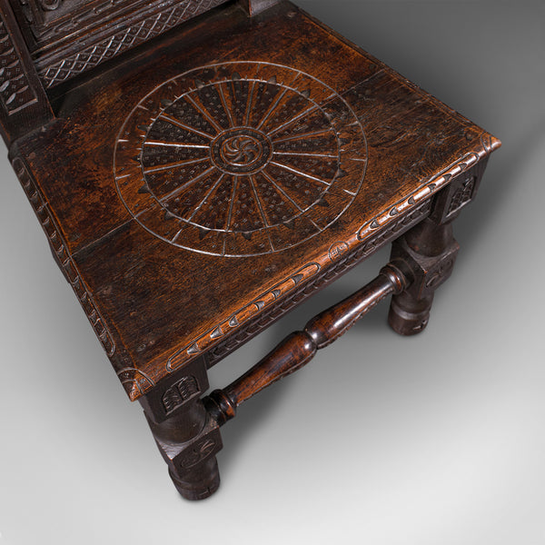 Pair Of Antique Venetian Court Chairs, Italian, Oak, Decorative Seat, Victorian