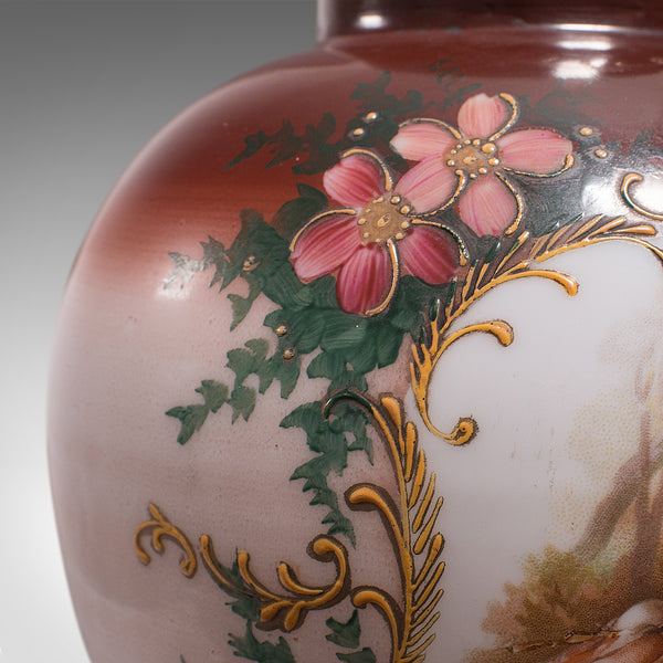 Antique Decorative Flower Vase, Continental, Milk Glass, Baluster Urn, Victorian