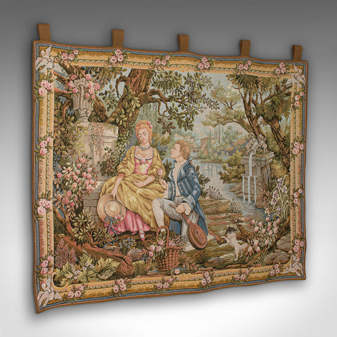 Vintage Romance Tapestry, French, Needlepoint, Decorative Panel, Continental