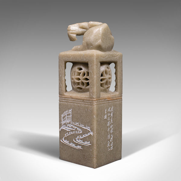 Vintage Seal Stamp, Chinese Soapstone, Decorative, Desk, Late 20th Century, 1980