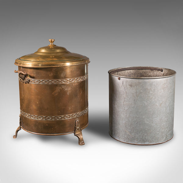 Antique Fireside Log Bin, English, Coal Bucket, Fire Scuttle, Edwardian, C.1910
