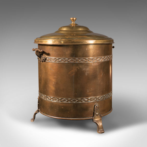 Antique Fireside Log Bin, English, Coal Bucket, Fire Scuttle, Edwardian, C.1910