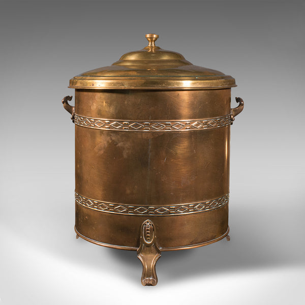 Antique Fireside Log Bin, English, Coal Bucket, Fire Scuttle, Edwardian, C.1910