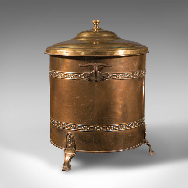 Antique Fireside Log Bin, English, Coal Bucket, Fire Scuttle, Edwardian, C.1910