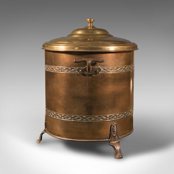 Antique Fireside Log Bin, English, Coal Bucket, Fire Scuttle, Edwardian, C.1910