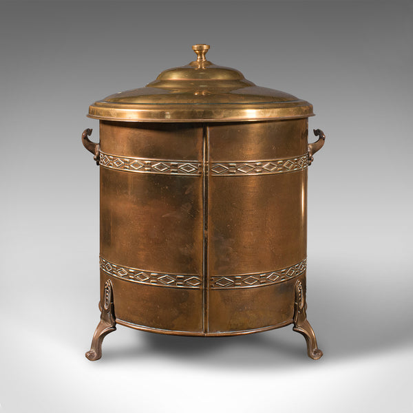 Antique Fireside Log Bin, English, Coal Bucket, Fire Scuttle, Edwardian, C.1910