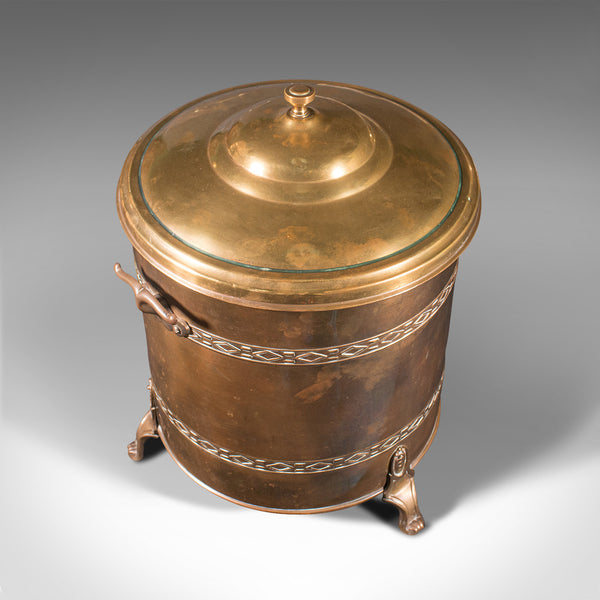 Antique Fireside Log Bin, English, Coal Bucket, Fire Scuttle, Edwardian, C.1910