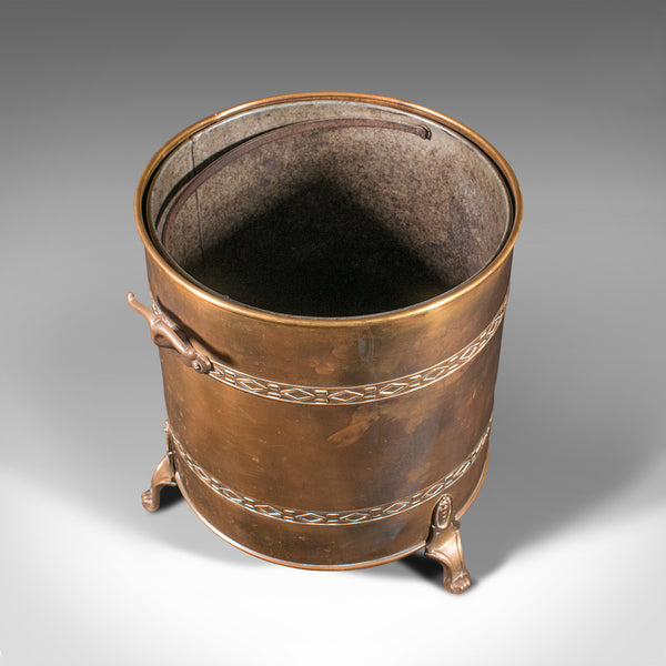 Antique Fireside Log Bin, English, Coal Bucket, Fire Scuttle, Edwardian, C.1910
