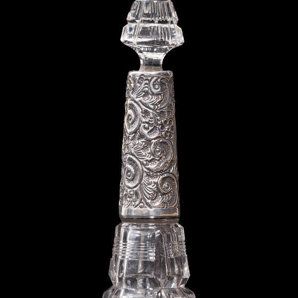 Antique Scent Bottle, English, Glass, Silver, Perfume, Hallmarked, London, 1912