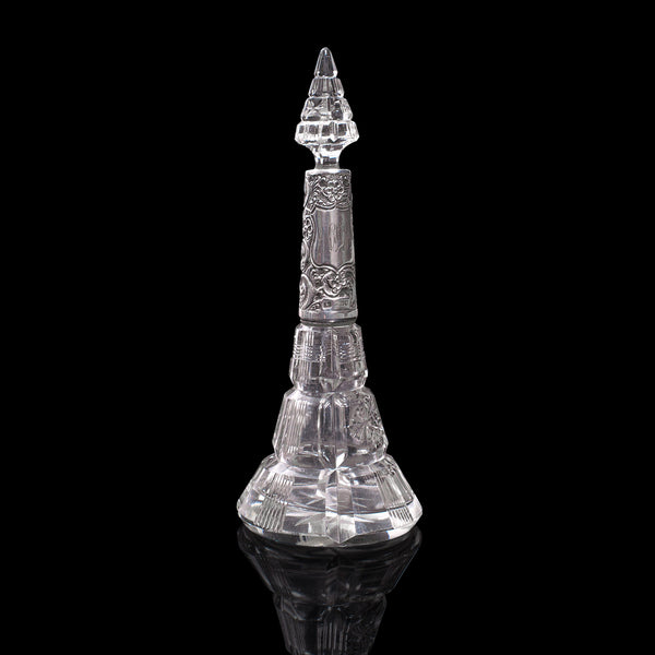 Antique Scent Bottle, English, Glass, Silver, Perfume, Hallmarked, London, 1912