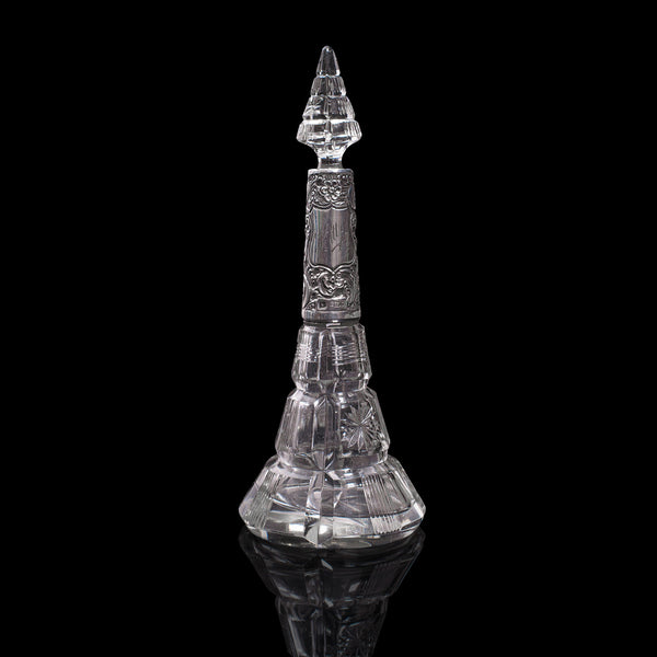 Antique Scent Bottle, English, Glass, Silver, Perfume, Hallmarked, London, 1912