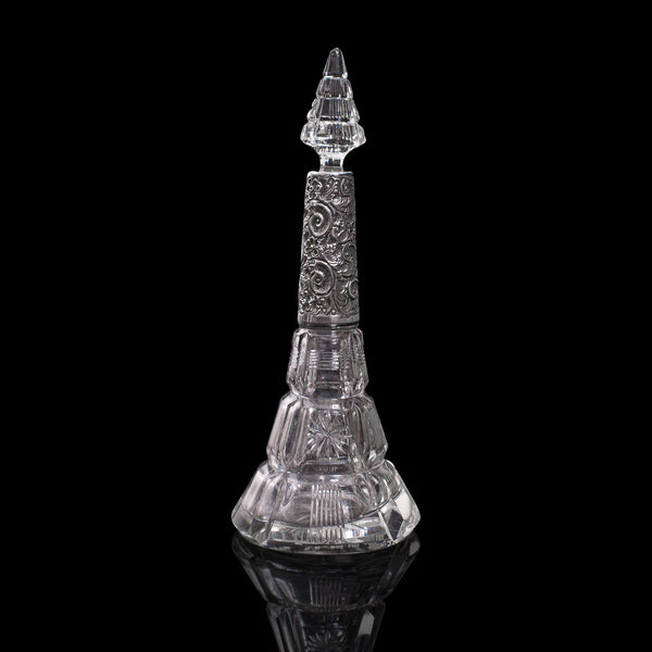 Antique Scent Bottle, English, Glass, Silver, Perfume, Hallmarked, London, 1912