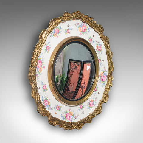 Vintage Convex Mirror, English, Glass, Ceramic, Wall, Italianate Taste, C.1930