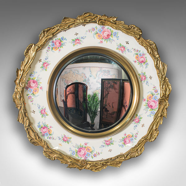 Vintage Convex Mirror, English, Glass, Ceramic, Wall, Italianate Taste, C.1930