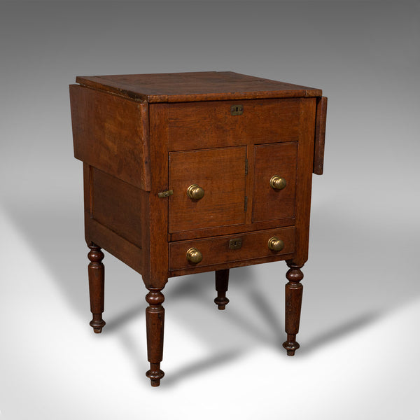 Antique Ship's Wash Stand, English, Drop Flap Nightstand, Victorian, Circa 1850