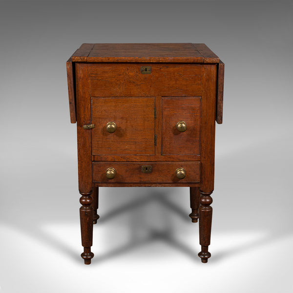 Antique Ship's Wash Stand, English, Drop Flap Nightstand, Victorian, Circa 1850
