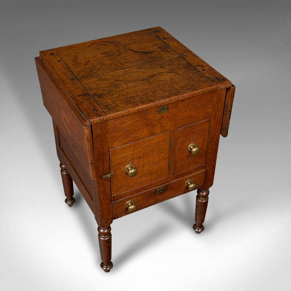 Antique Ship's Wash Stand, English, Drop Flap Nightstand, Victorian, Circa 1850