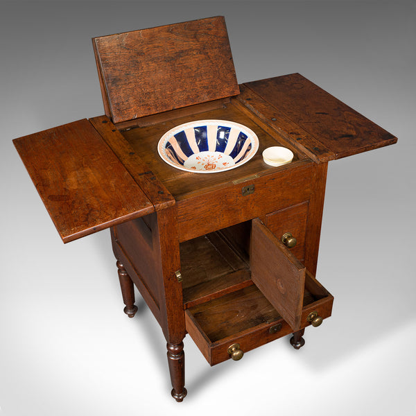 Antique Ship's Wash Stand, English, Drop Flap Nightstand, Victorian, Circa 1850