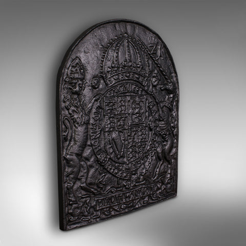 Vintage Decorative Fire Back, English, Cast Iron, Rest, UK Coat Of Arms, C.1950