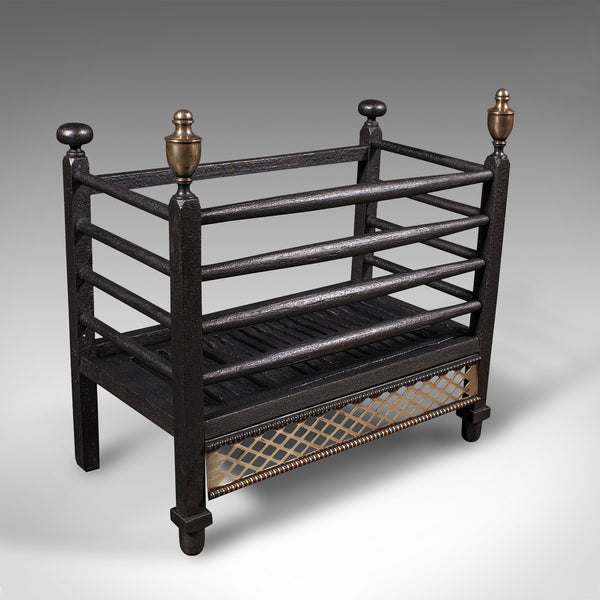 Antique Fire Basket, English, Cast Iron, Brass, Fireplace, Grate, Victorian