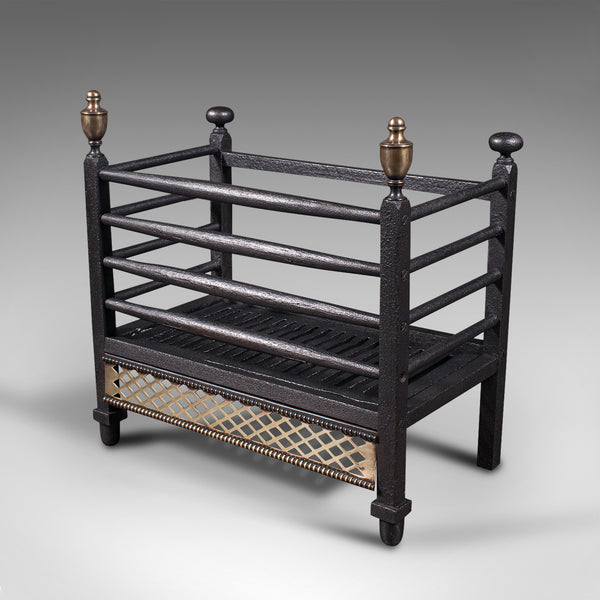 Antique Fire Basket, English, Cast Iron, Brass, Fireplace, Grate, Victorian