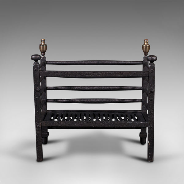 Antique Fire Basket, English, Cast Iron, Brass, Fireplace, Grate, Victorian