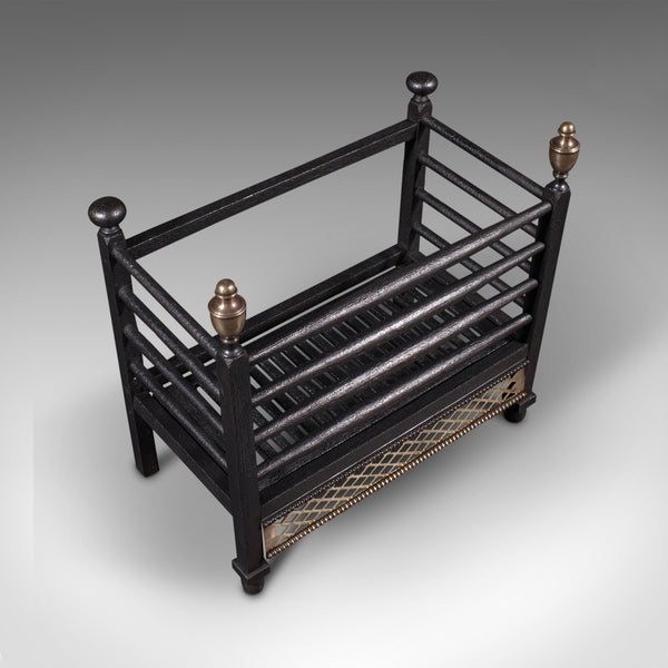 Antique Fire Basket, English, Cast Iron, Brass, Fireplace, Grate, Victorian