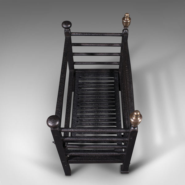 Antique Fire Basket, English, Cast Iron, Brass, Fireplace, Grate, Victorian