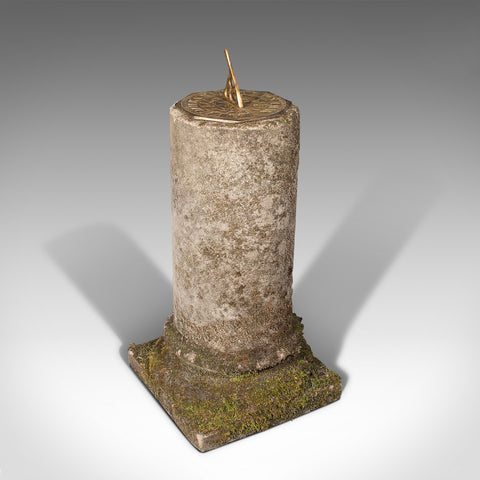 Antique Garden Sundial, English, Stone Column, Brass Dial, Victorian, Circa 1900