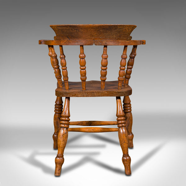 Antique Elbow Chair, English, Beech, Elm, Smoker's Bow, Captain, Victorian, 1900