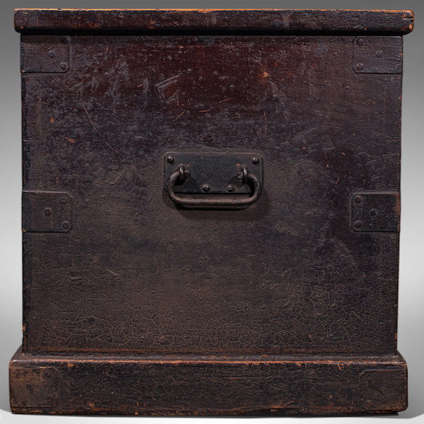 Large Antique Shipping Trunk, English, Pine, Travel, Tool Chest, Victorian, 1880