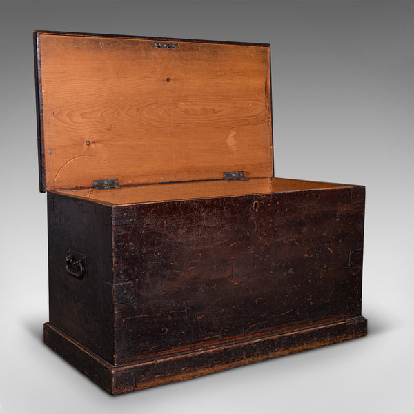 Large Antique Shipping Trunk, English, Pine, Travel, Tool Chest, Victorian, 1880