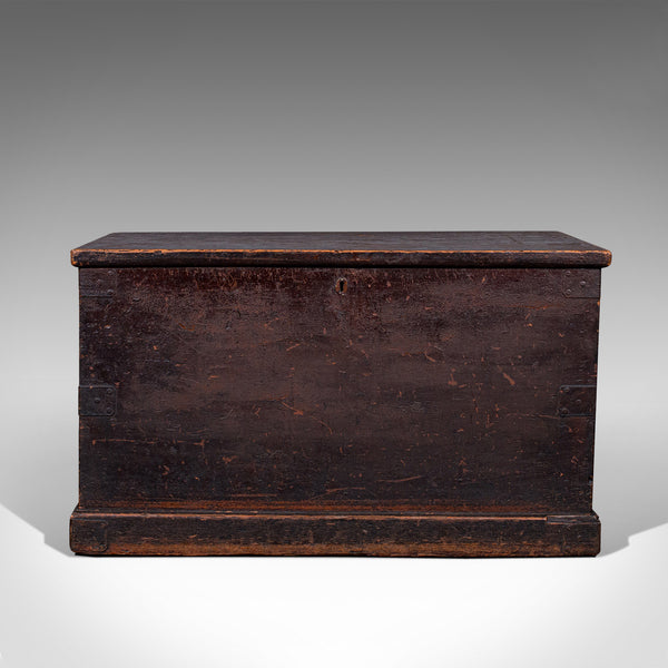 Large Antique Shipping Trunk, English, Pine, Travel, Tool Chest, Victorian, 1880