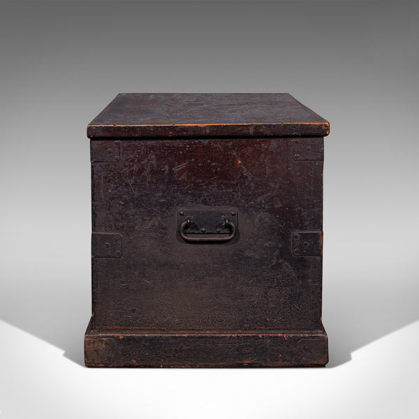 Large Antique Shipping Trunk, English, Pine, Travel, Tool Chest, Victorian, 1880