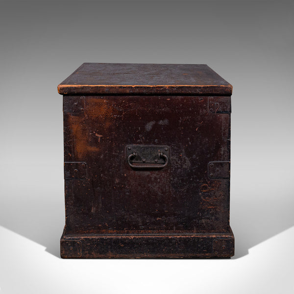 Large Antique Shipping Trunk, English, Pine, Travel, Tool Chest, Victorian, 1880