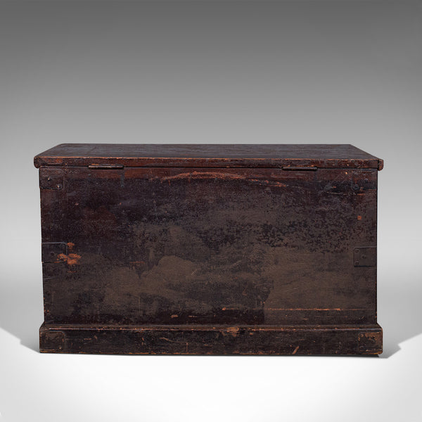 Large Antique Shipping Trunk, English, Pine, Travel, Tool Chest, Victorian, 1880