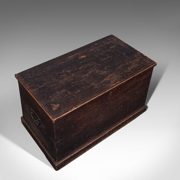 Large Antique Shipping Trunk, English, Pine, Travel, Tool Chest, Victorian, 1880