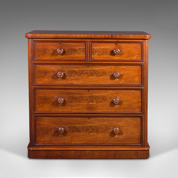 Antique Tallboy, English, Flame, Grand Chest of Drawers, Victorian, Circa 1860