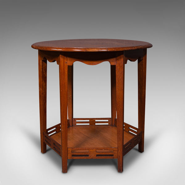 Antique Circular Occasional Table, English, Walnut, Lamp, Hexagonal, Edwardian