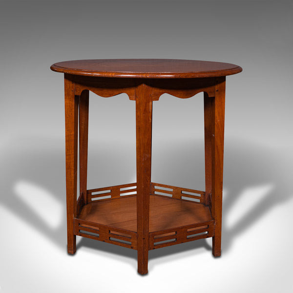 Antique Circular Occasional Table, English, Walnut, Lamp, Hexagonal, Edwardian