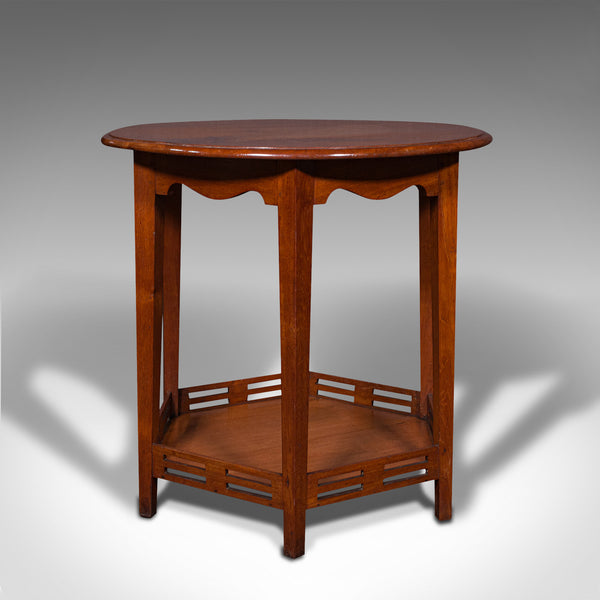 Antique Circular Occasional Table, English, Walnut, Lamp, Hexagonal, Edwardian