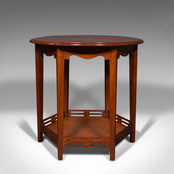 Antique Circular Occasional Table, English, Walnut, Lamp, Hexagonal, Edwardian