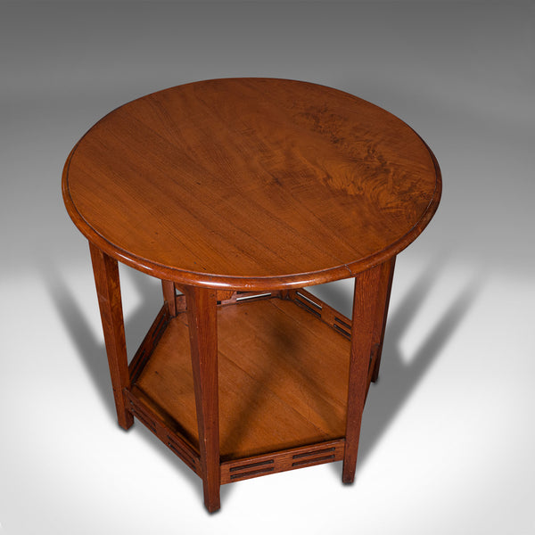 Antique Circular Occasional Table, English, Walnut, Lamp, Hexagonal, Edwardian